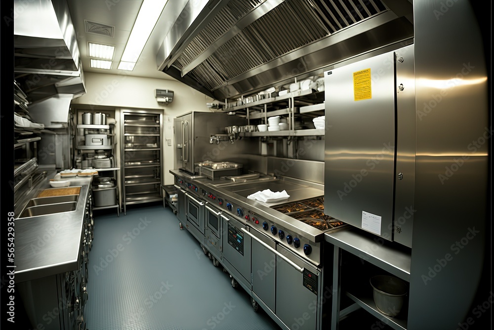 Professional kitchen, restaurant kitchen, clean kitchen, Generative Ai